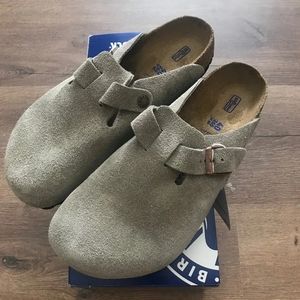 Birkenstock Boston Clog Taupe Suede Leather Soft Footbed Regular Fit US 9 EU 40